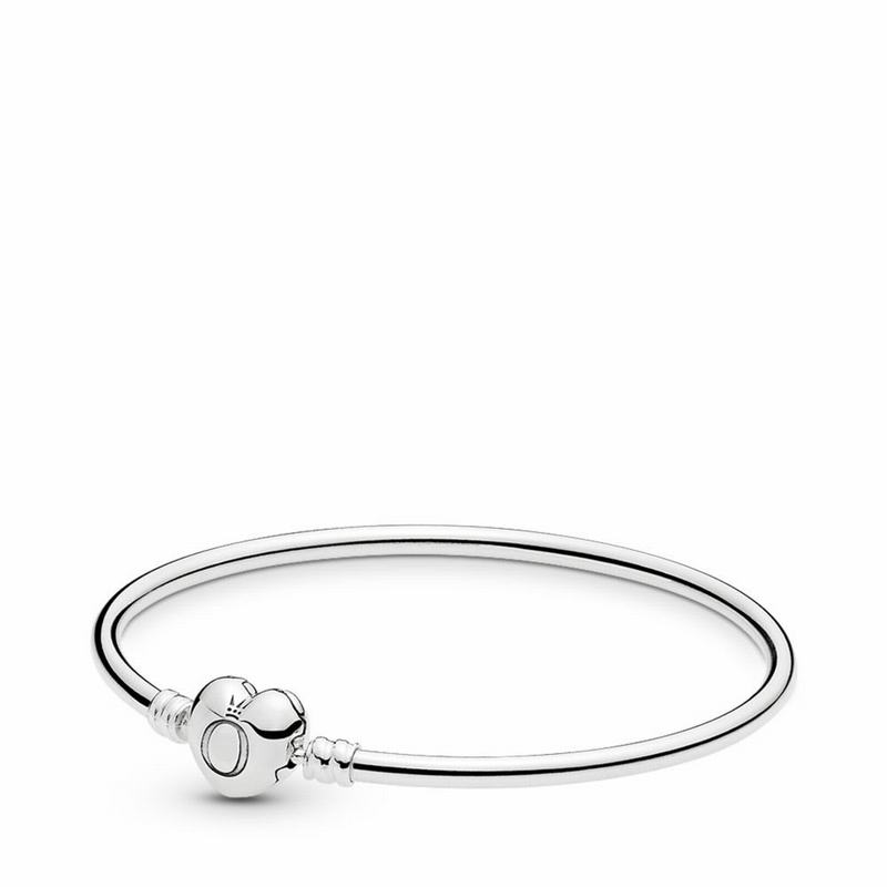 Pandora Logo Heart Clasp Moments Bangle Bracelet Ireland - Sterling Silver - 804295GKS